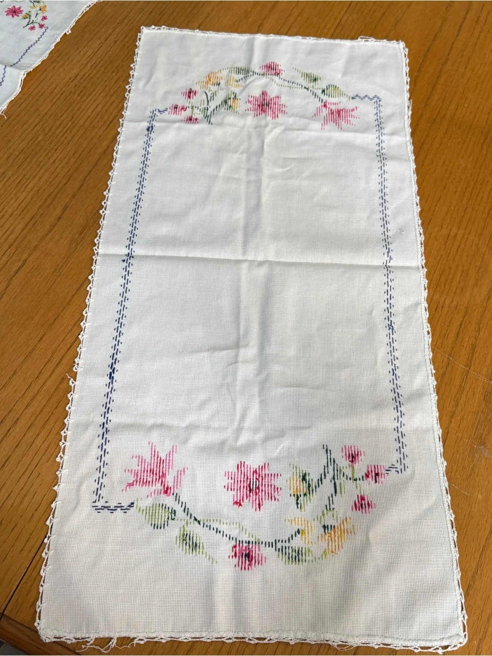 Vintage Floral Cross Stitch Dresser Scarf Vanity Mat Lot